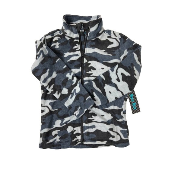 Kids Bold Blue Plush Zip-Up Camo Jacket Size 4 With Navy Blue & Gray Pattern - Picture 1 of 3
